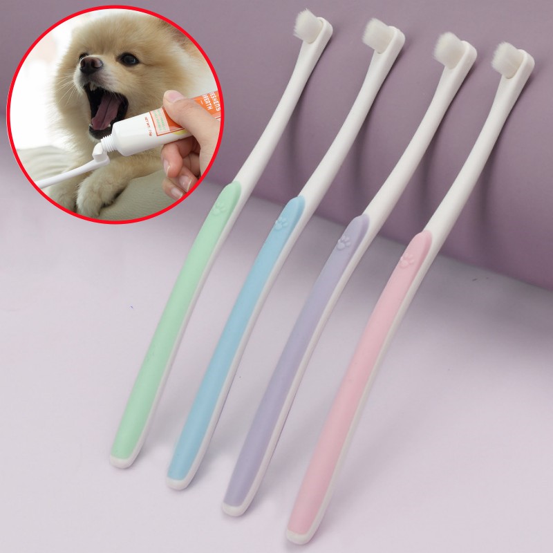 Teeth Whitening Brush - แปรงสีฟันสุนัข แปรงทำความสะอาดฟันสุนัข ขนแปรงนุ่มสำหรับสุนัข ทำความสะอาดช่องปาก ด้ามจับที่สะดวกสบาย แปรงฟันสุนัข