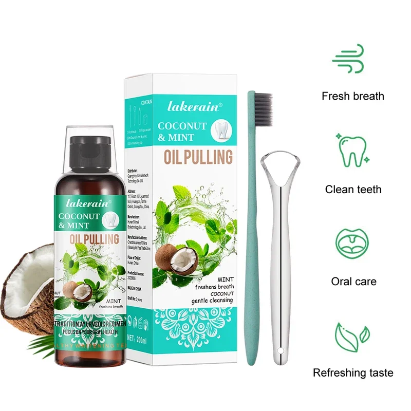 Teeth Whitening Oil Pulling - น้ำยาบ้วนปากน้ำมันมะพร้าวมิ้นต์ 60/100/200/250 มล. ไม่มีแอลกอฮอล์ ฟอกสีฟัน ลมหายใจสดชื่น