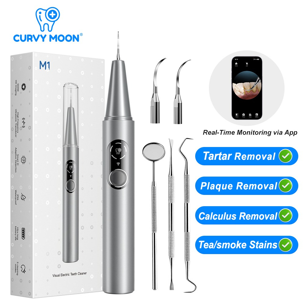 Teeth Whitening Or Tooth Whitening - CURVY MOON เครื่องทำความสะอาดฟันไฟฟ้าอัลตราโซนิกแบบมองเห็นได้พร้อมกล้อง กำจัดคราบหินปูน เครื่องมือทำความสะอาดคราบฟัน การดูแลฟอกสีฟัน
