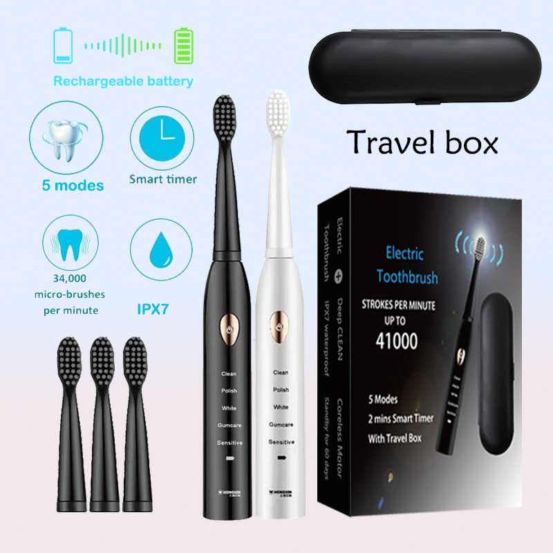 Teeth Whitening Or Tooth Whitening - แปรงสีฟันไฟฟ้าอัลตราโซนิคสำหรับผู้ใหญ่แปรงสีฟันไฟฟ้าแบบชาร์จไฟได้ล้างทำความสะอาดได้ด้วยระบบอิเล็กทรอนิกส์แปรงสีฟันที่จับเวลา