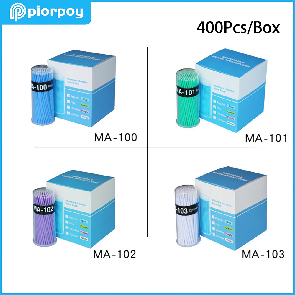 Teeth Whitening Brush - PIORPOY 400 ชิ้น/กล่อง แปรงไมโครสำหรับงานทันตกรรม ไมโครแอพพลิเคเตอร์แบบใช้แล้วทิ้ง ด้ามยาวงอได้