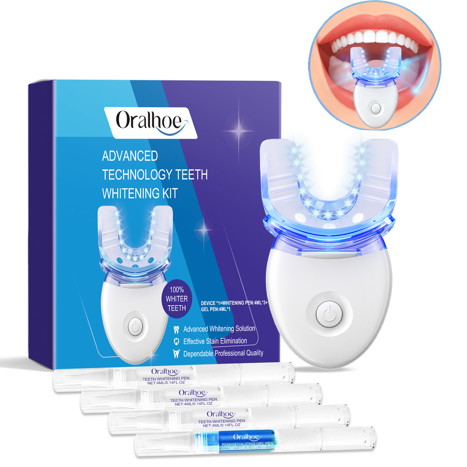 Teeth Whitening Price - ชุดอุปกรณ์ฟอกสีฟันแบบมืออาชีพด้วยแสง LED พร้อมเจลฟอกสีฟัน 4 เท่า ระบบเร่งการฟอกสีฟันด้วยแสงสีฟ้า