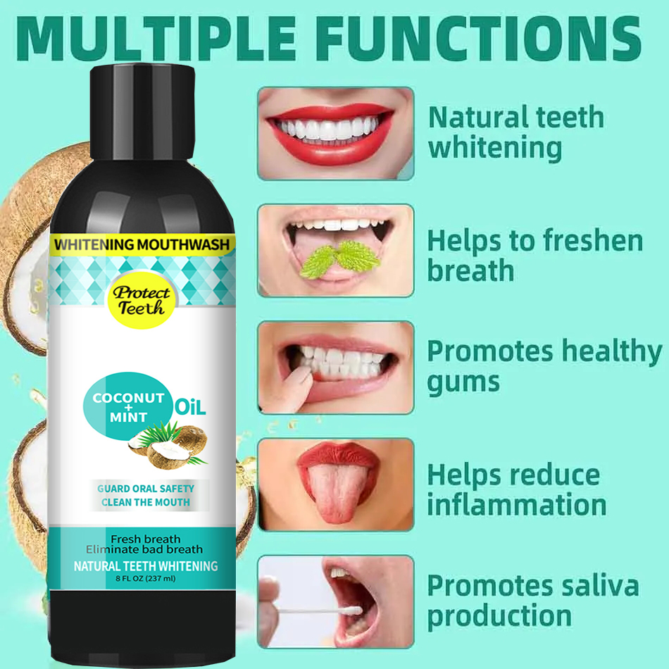 237ml มะพร้าว Mint ดึงน้ํามันน - Teeth Whitening Oil Pulling บทวิจารณ์และราคา